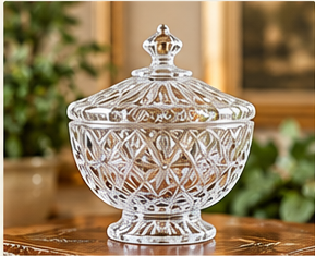 Clear patterned vintage glass covered dish