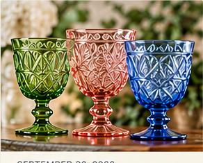 Colored vintage glass goblets in natural light