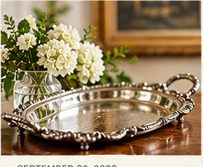 Vintage silver tray styled simply with flowers