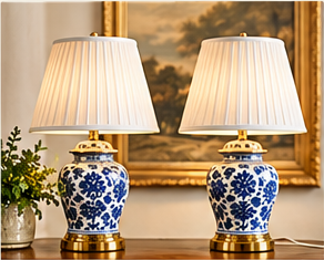 Antique and vintage lamps in a warm collected interior
