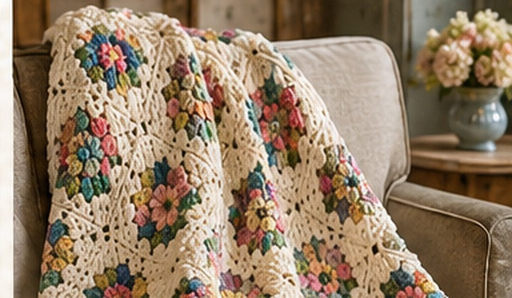 Vintage crochet afghan in a collected room