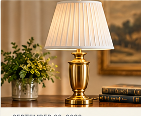 Vintage brass table lamp in a modern collected room