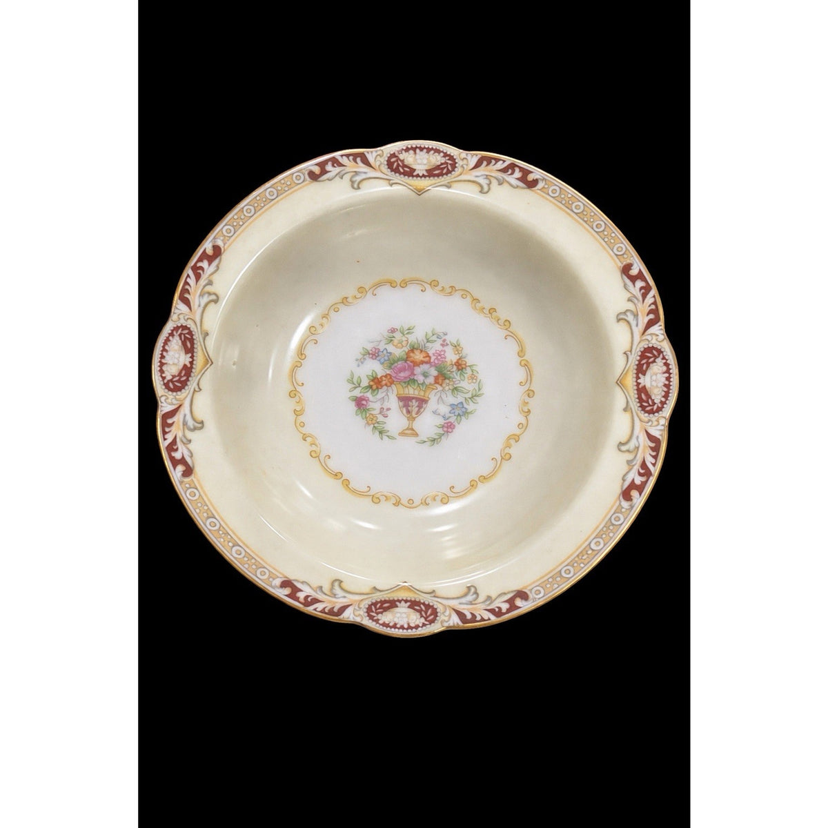 1930s Noritake Berry Bowls Set of 4 Burgundy Gold Floral Pre-WWII Japan