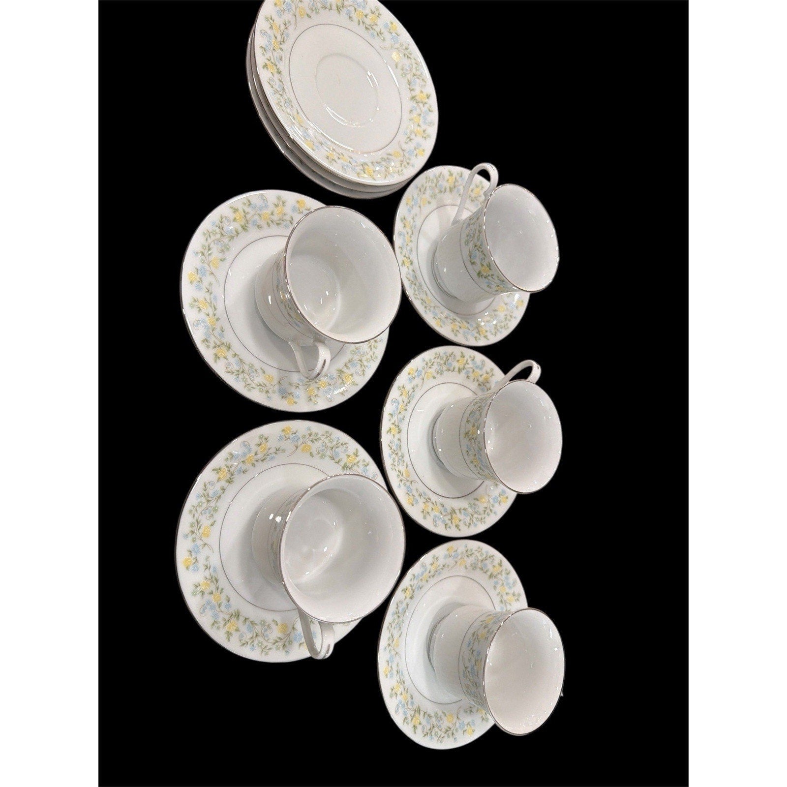 Crown Ming Jian Shiang Fine China Tea Cups & Saucers 13 Pc Tea Set