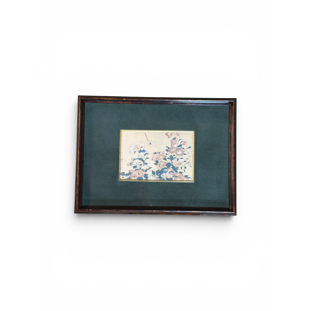 Vintage Japanese Dragonfly Botanical Print Framed Washi Paper Asian Wall Art