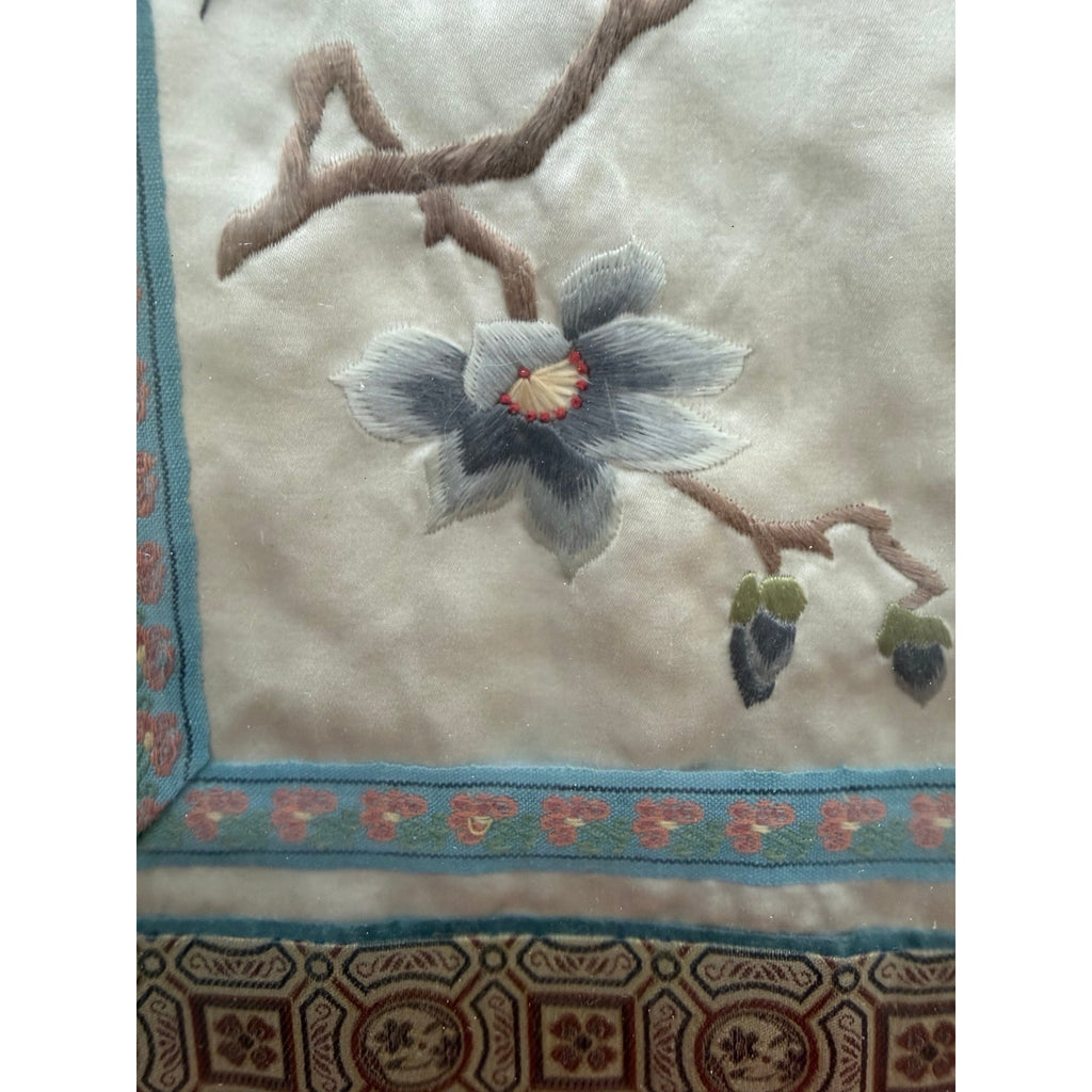 Vintage Chinese Silk Embroidery Framed Butterfly Botanical Textile Art