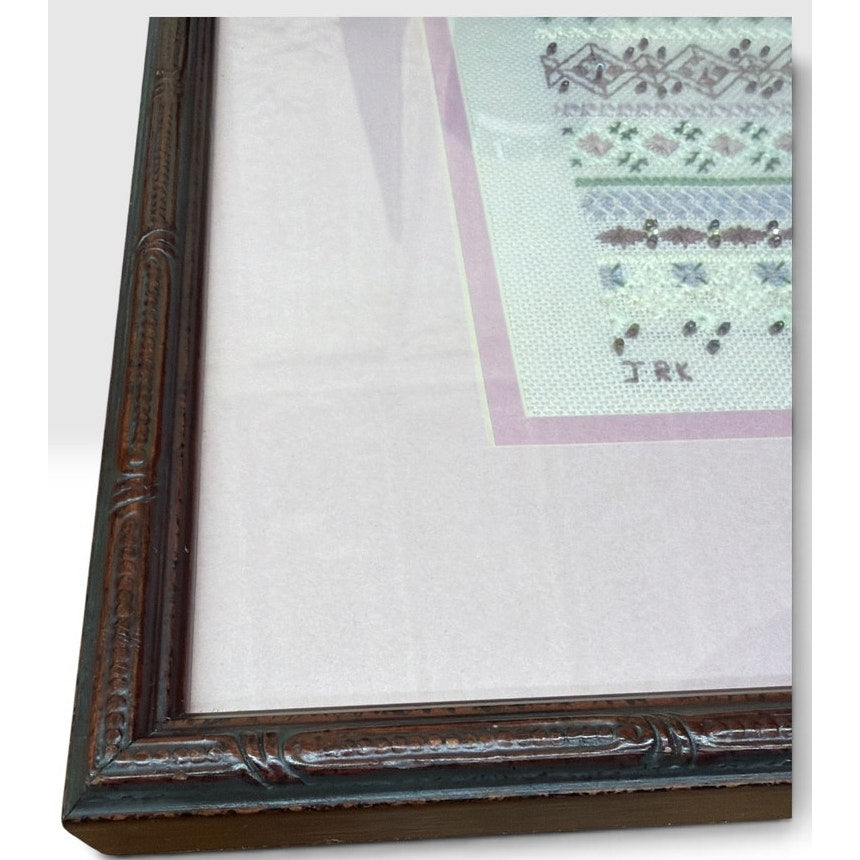 Just Nan Silver Needle Cross Stitch Sampler Beaded Framed Vintage 1994 – additional view 4