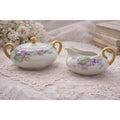 Vintage Bavaria Sugar Bowl Creamer Set: Violet Floral, Gold Handles