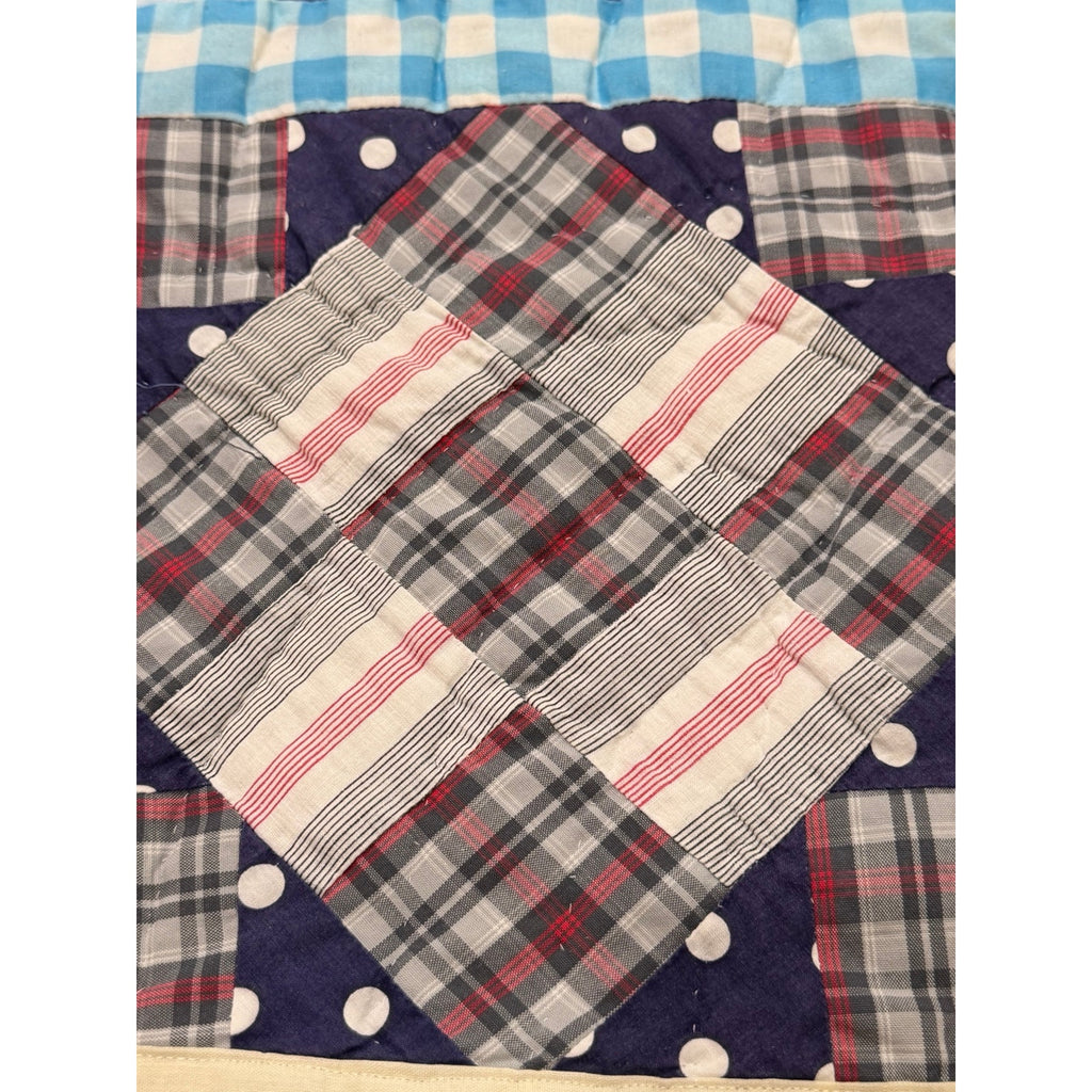 Vintage Hand Quilted 20-Piece Nine Patch Quilt Blue Gingham 66 x 77 – additional view 8