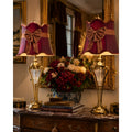 Pair Neoclassical Gold Tone Cut Glass Table Lamps with Bow Shades