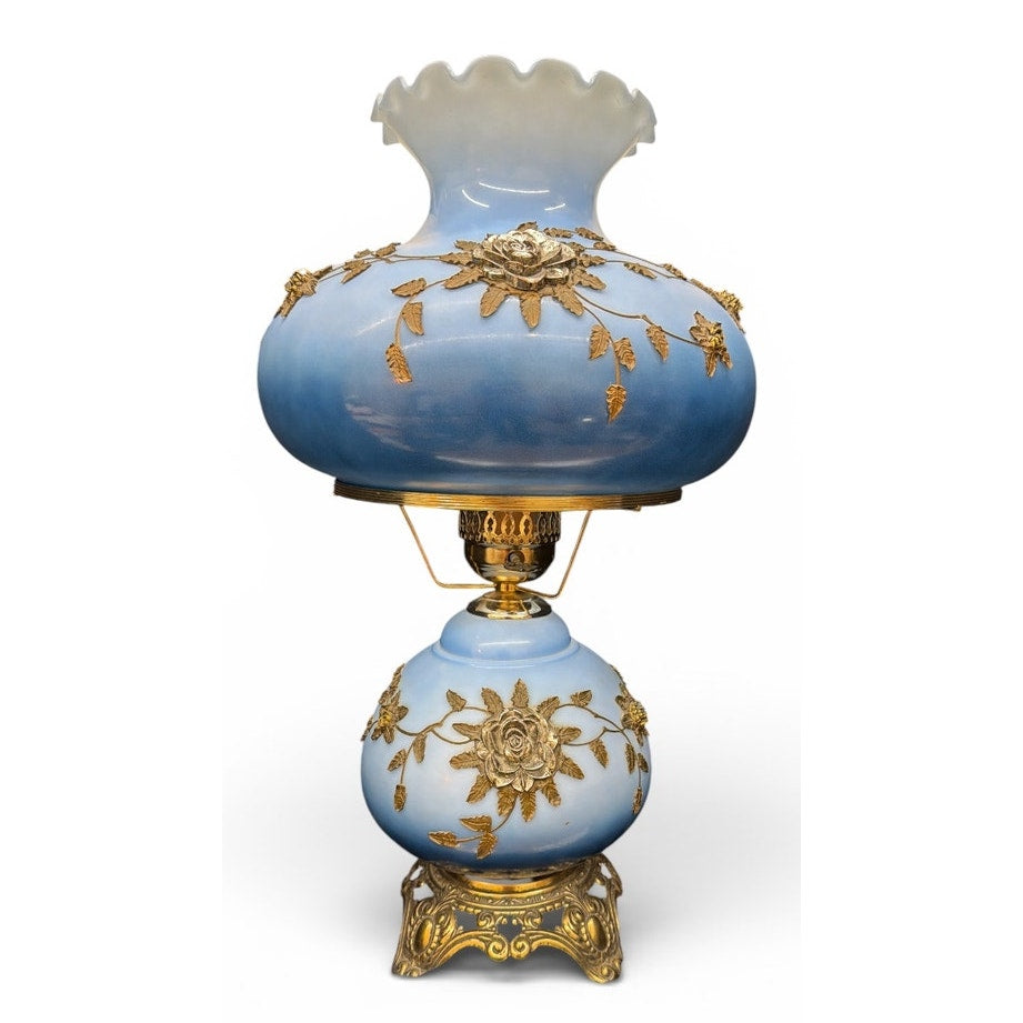 Falkenstein Attributed Blue Opaline Gone With the Wind Table Lamp