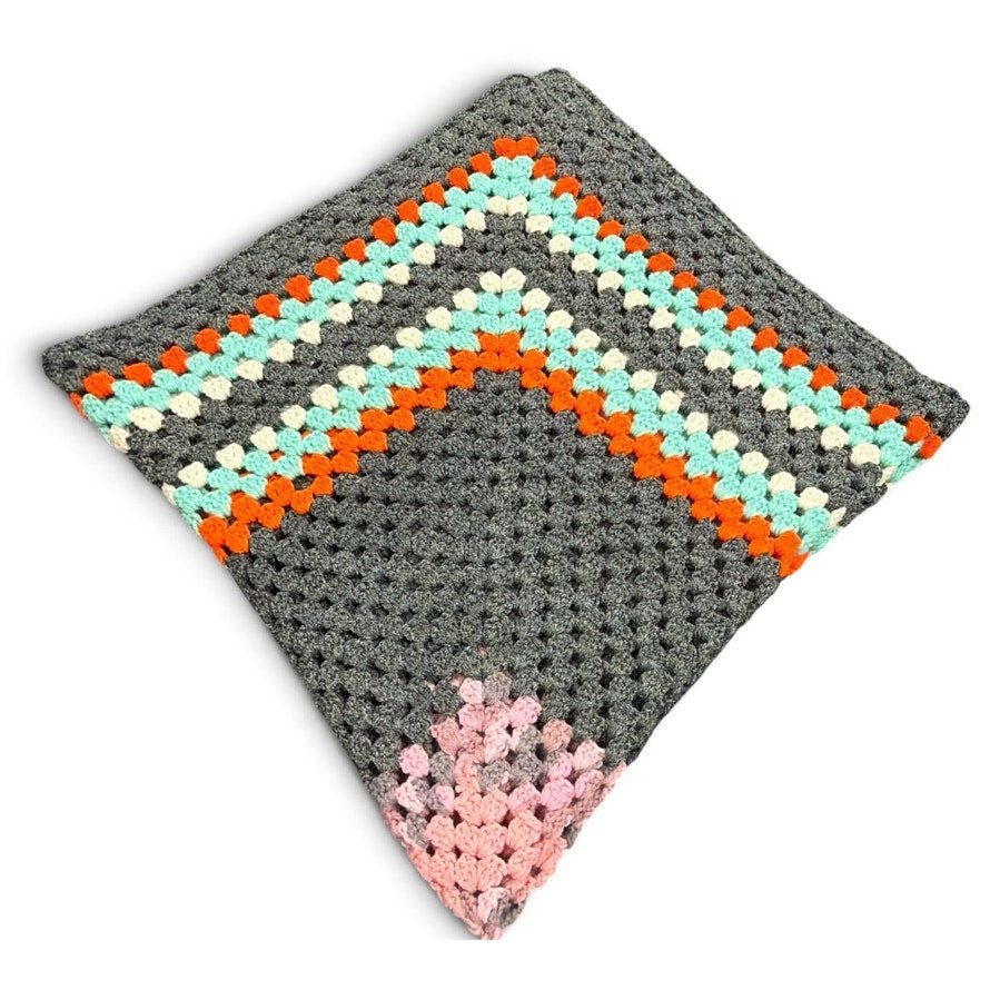 Vintage Crochet Lap Afghan Atomic Autumn Handmade 42 Inch