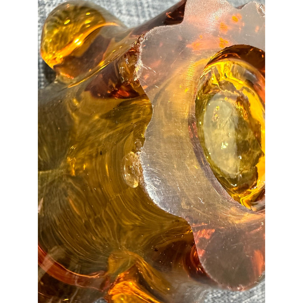 Vintage Amber Glass Pipe Ashtray with Pipe Mid Century Modern Tobacciana MCM