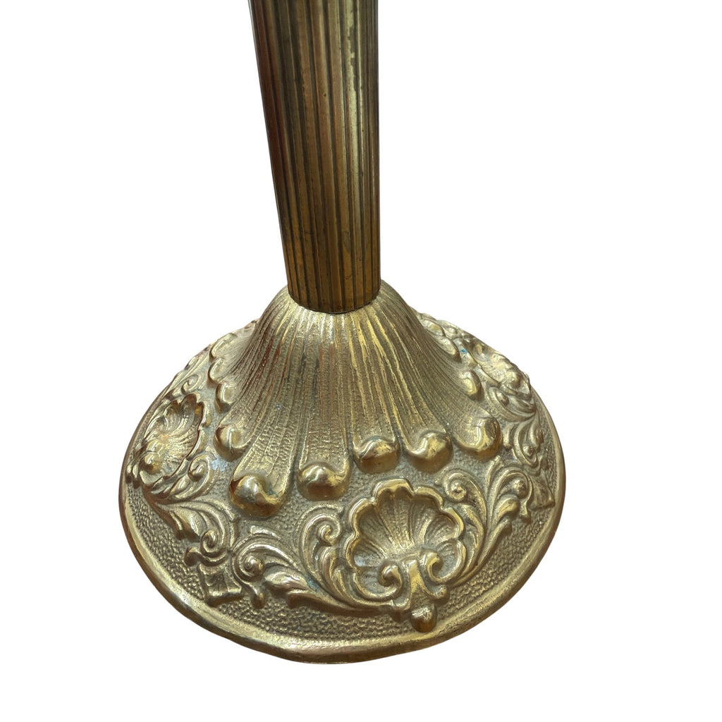 Antique Brass Electric Table Lamp with Ruby Red Glass Globe