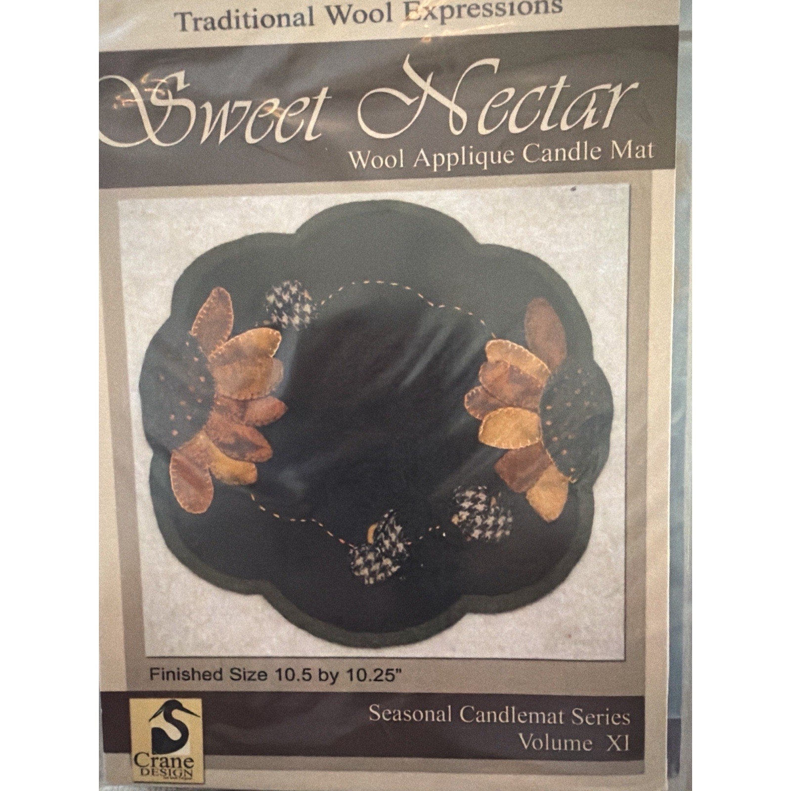 Sweet Nectar Wool Applique Candle Mat Pattern Crane Design NOS