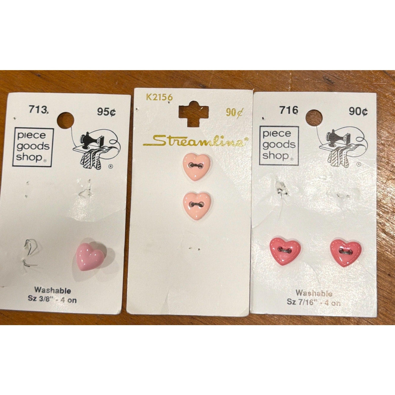 Vintage Pink Heart Buttons Lot Shank & 2 Hole Set 5 Cottagecore Sewing