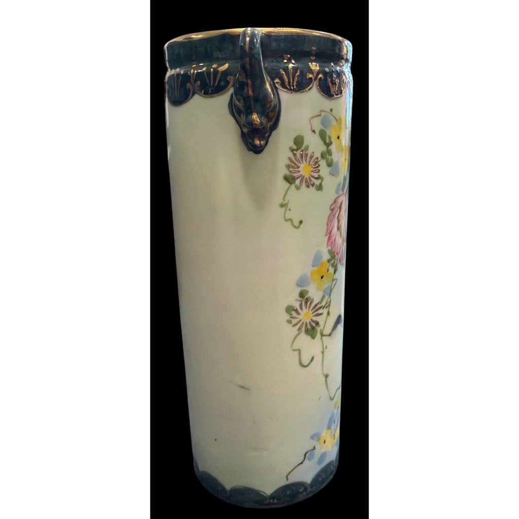 Antique Yoshino Hand Painted Vase Art Nouveau Floral Gold Gilt Porcelain 8.5”