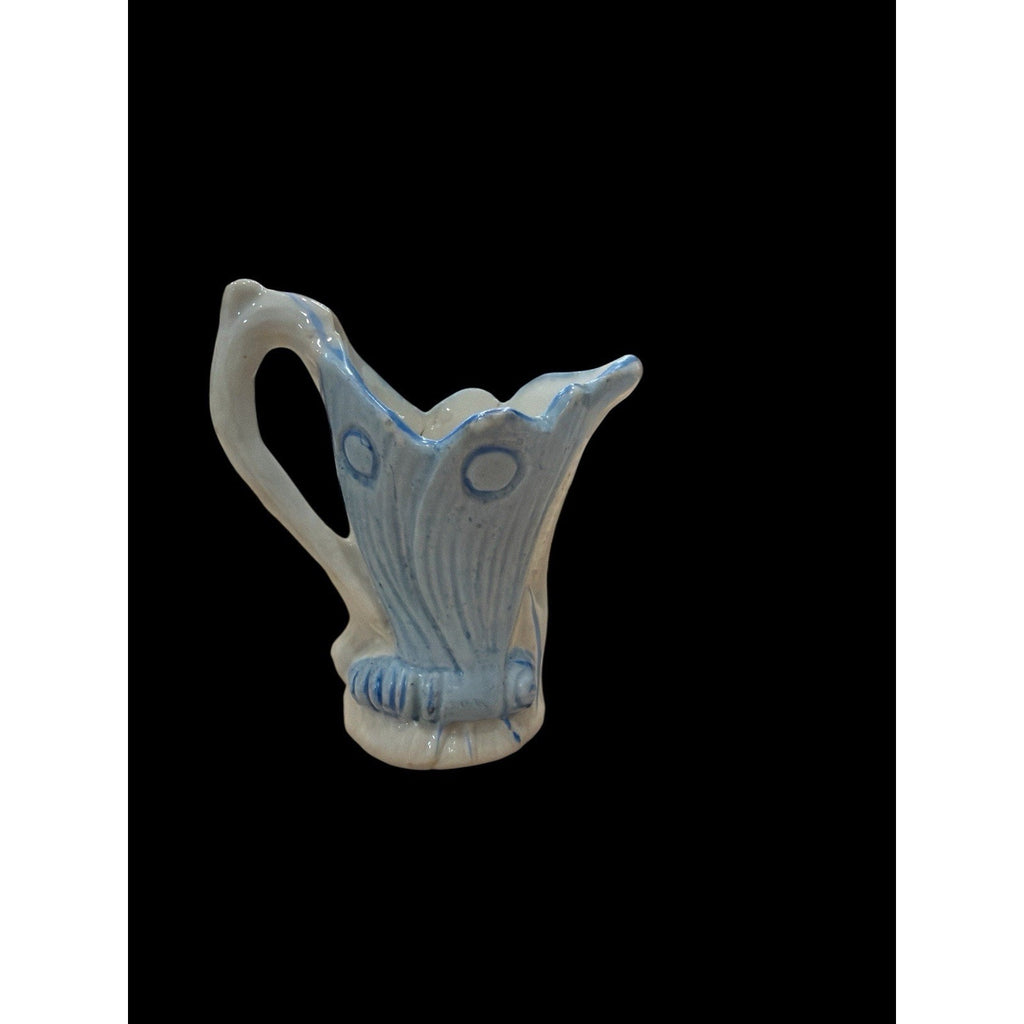 Vintage Blue White Butterfly Bud Vase Mini Art Pottery 4”