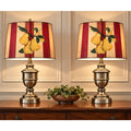 Pair Vintage Brass Tone Urn Table Lamps Pear Shades 25.5 Inch