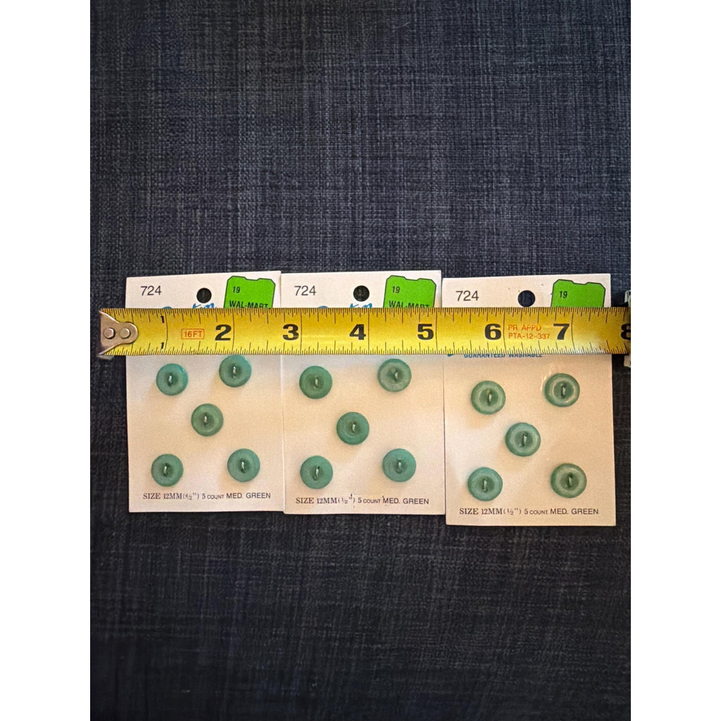 Vintage Le Bouton Green Buttons (15 Count), 12mm Plastic Sewing Craft Supplies