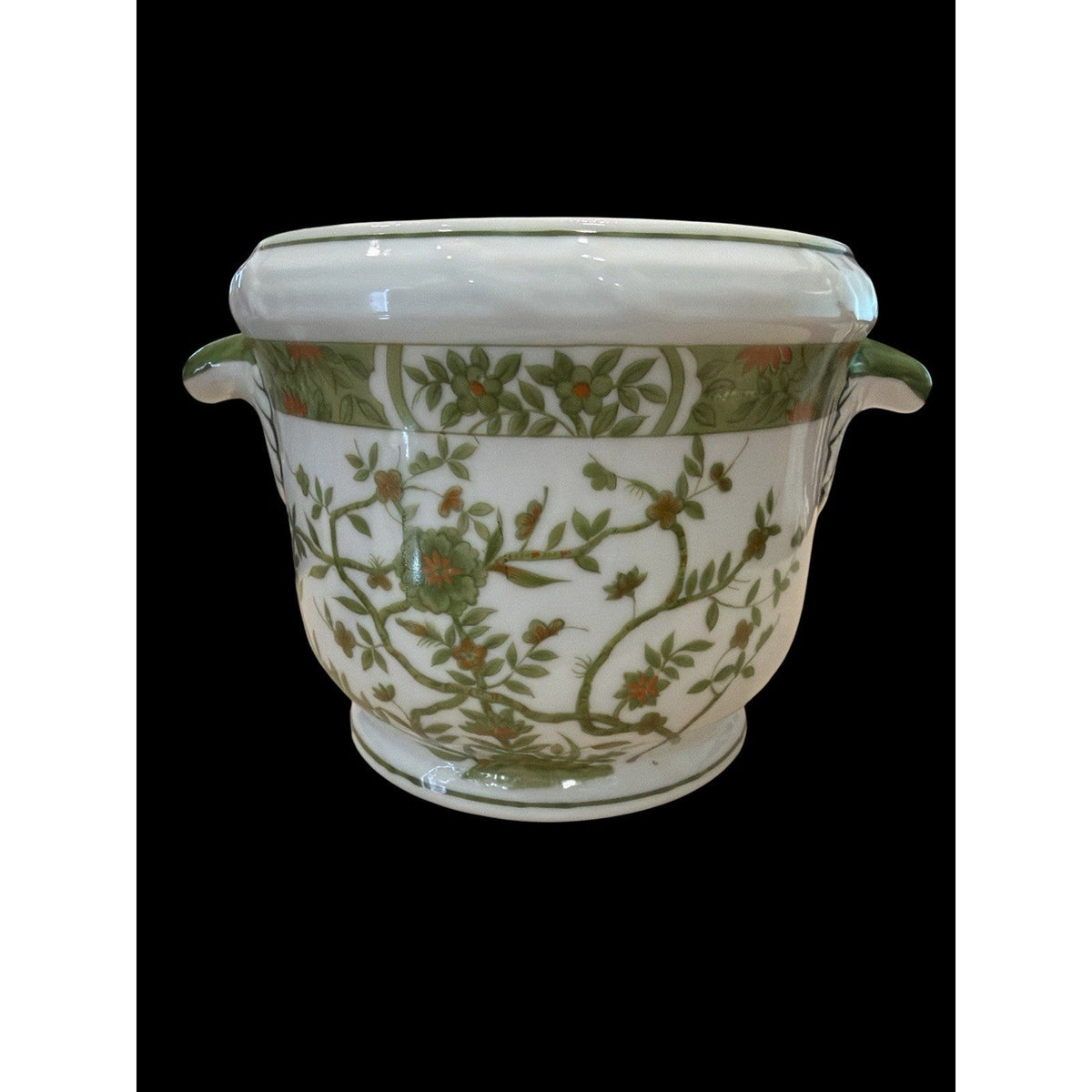 Vintage Schmid Design Folio Porcelain Jardiniere Floral Handled Planter Japan