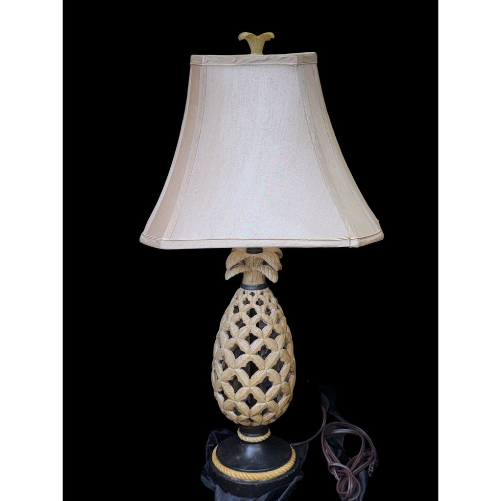 Vintage Pineapple Table Lamp Pair Coastal Tropical Resin Lamps with Shades