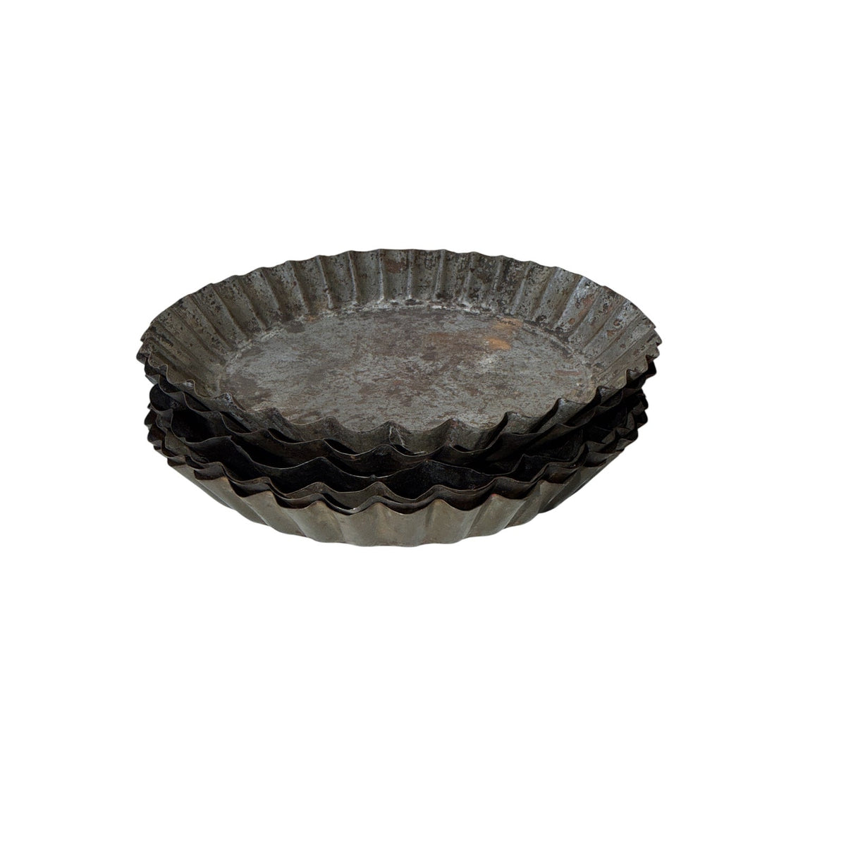 Vintage Fluted Tin Pie Pans Set of 6 Primitive Tart Molds 8.5 Inch
