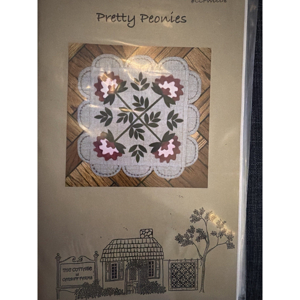 Cardiff Farms Pretty Peonies Wool Applique Pattern 19x19