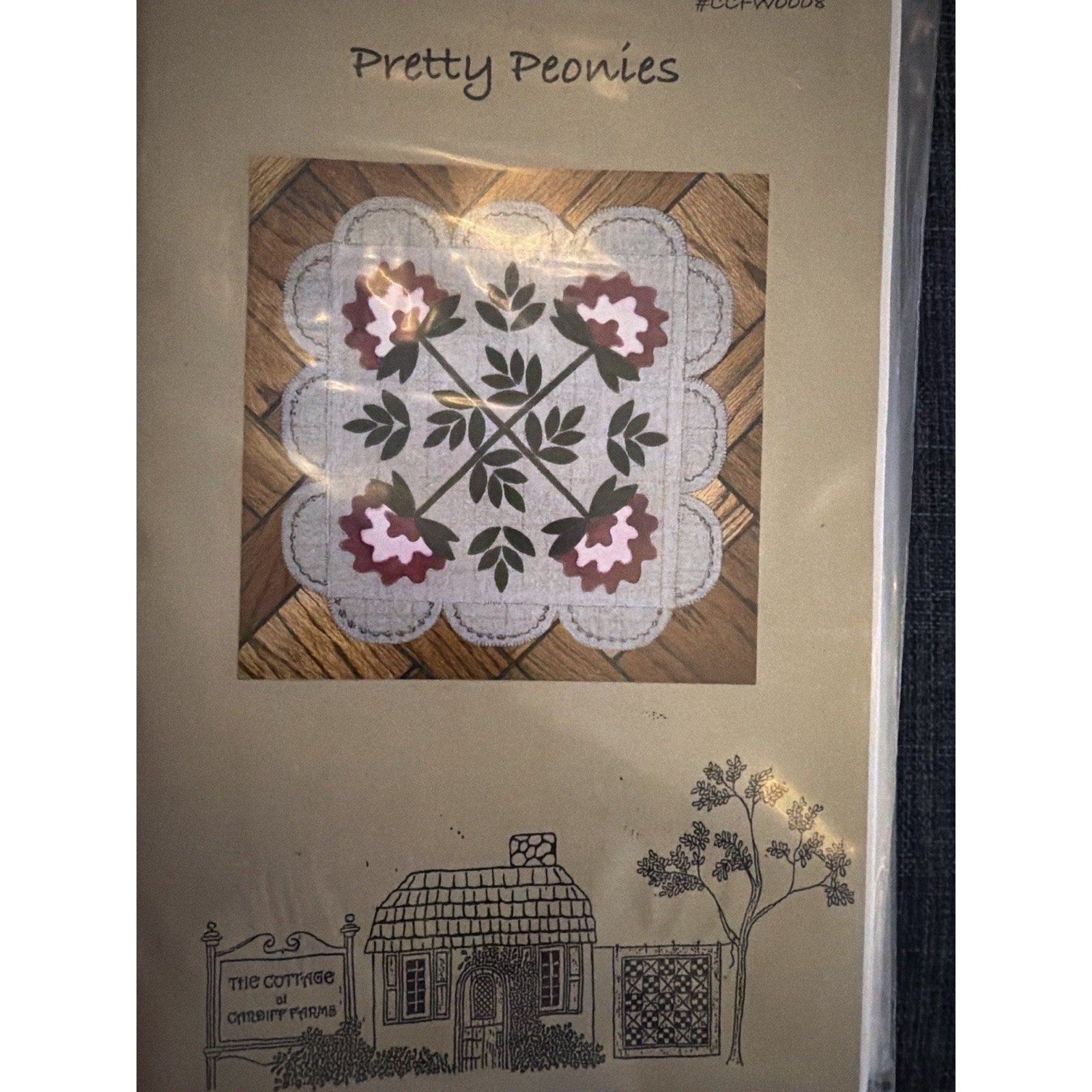 Cardiff Farms Pretty Peonies Wool Applique Pattern 19x19