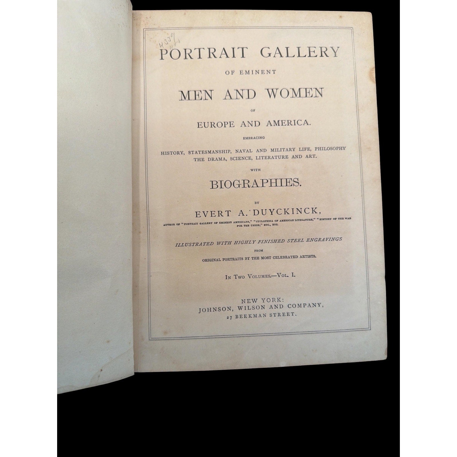 Antique 1873 Portrait Gallery Book: Eminent Men & Women, Steel Engravings Volume I