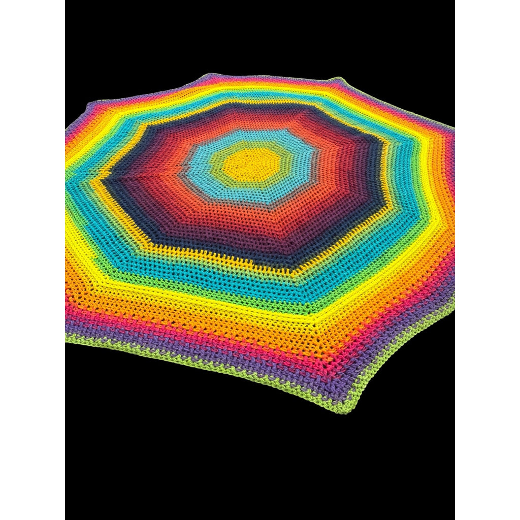 Handmade Rainbow Crochet Afghan 55 Inch Eight Point Star Spiderweb Throw – additional view 4