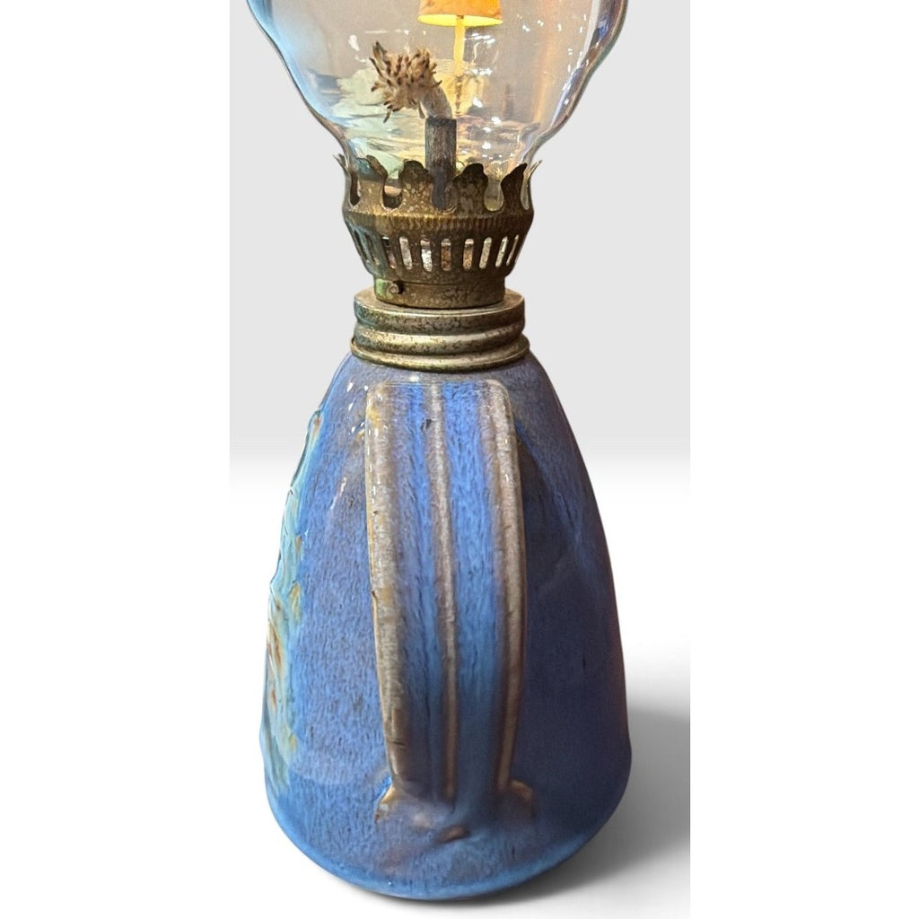 Vintage Studio Pottery Oil Lamp Attributed to Carlos Robledo Blue Tree Design – additional view 6