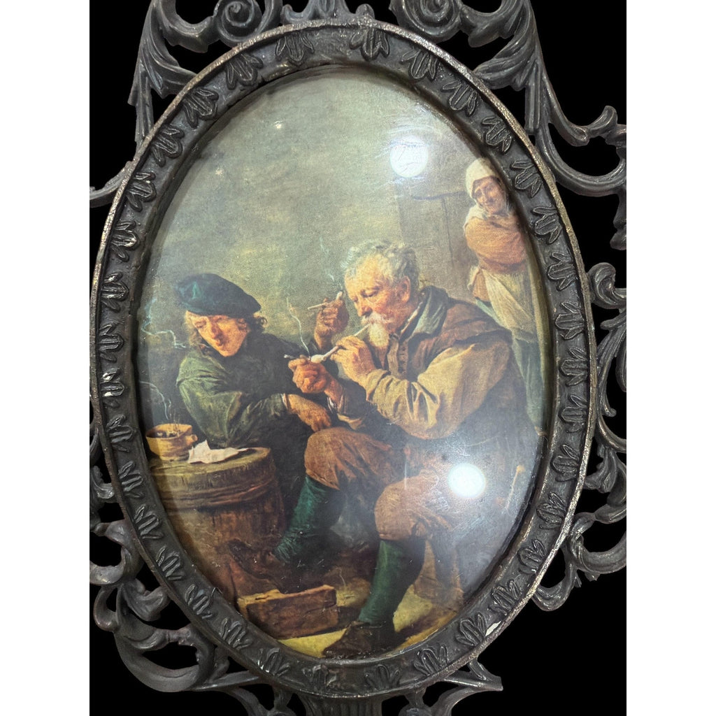 Set of 2 Vintage Italian Wall Plaques: Baroque Metal Frames, Rococo Art