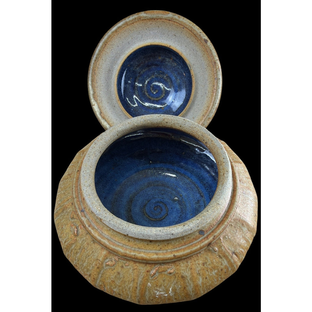 Vintage Studio Pottery Covered Vessel Sculptural Stoneware Cobalt Interior – additional view 5