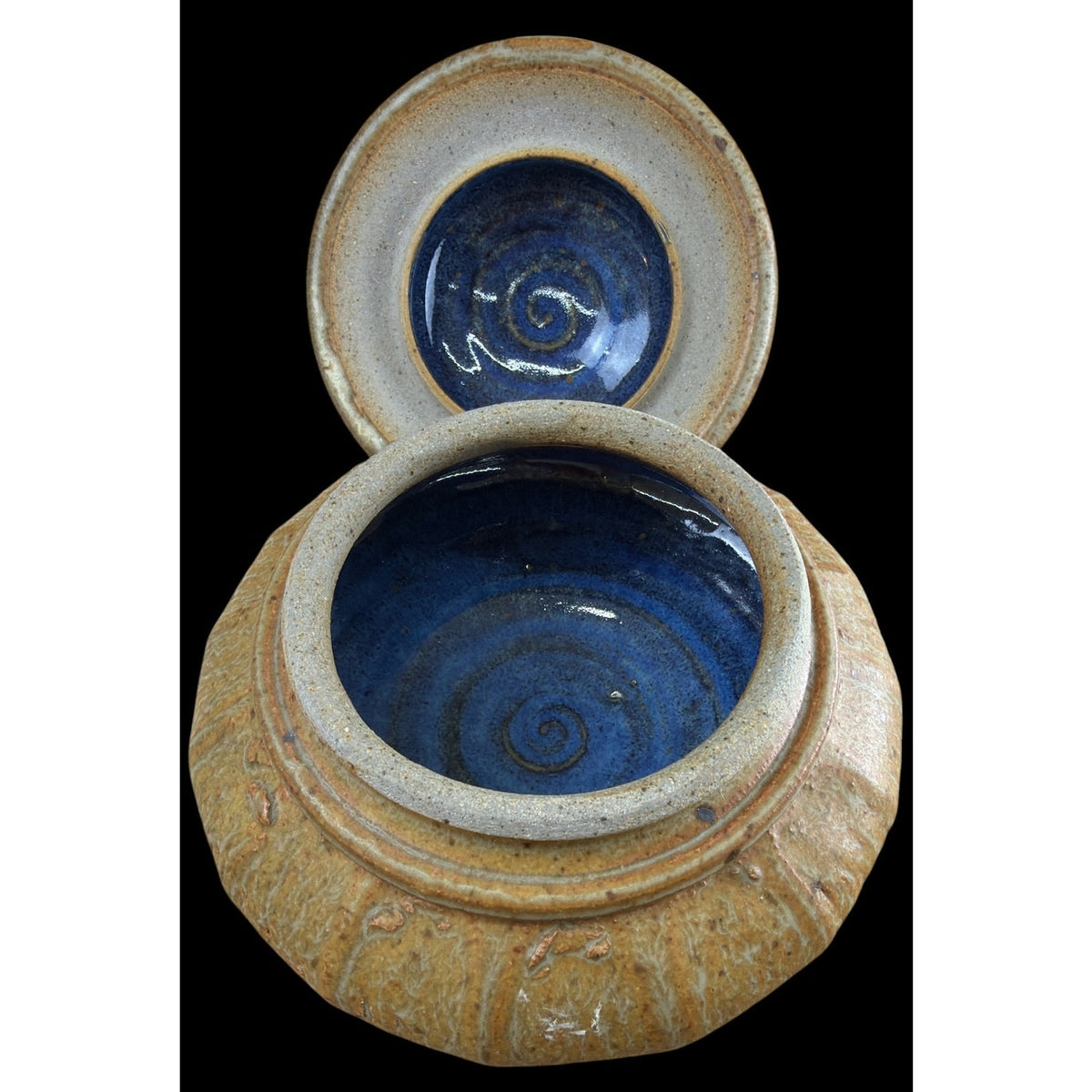 Vintage Studio Pottery Covered Vessel Sculptural Stoneware Cobalt Interior – additional view 5