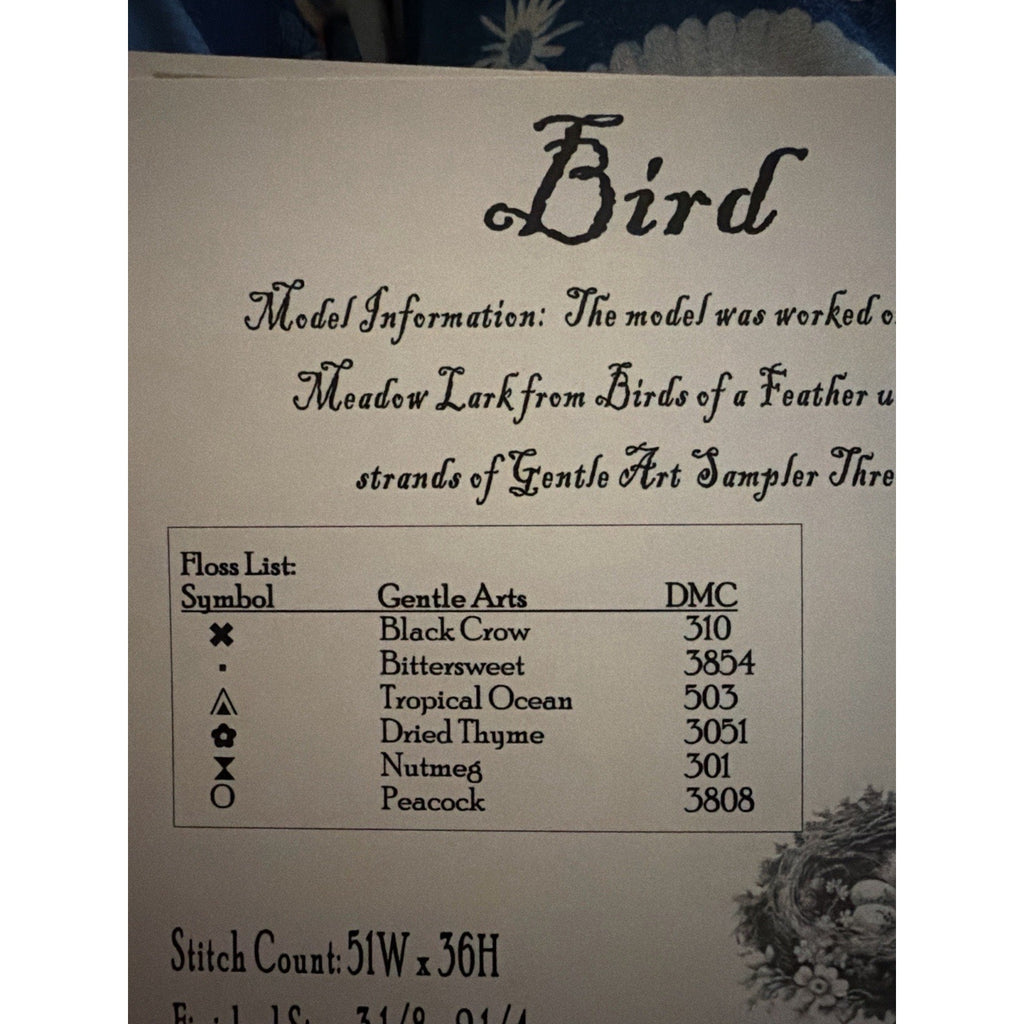 Carriage House Samplings Bird Pattern Primitive 51x36 Cross Stitch