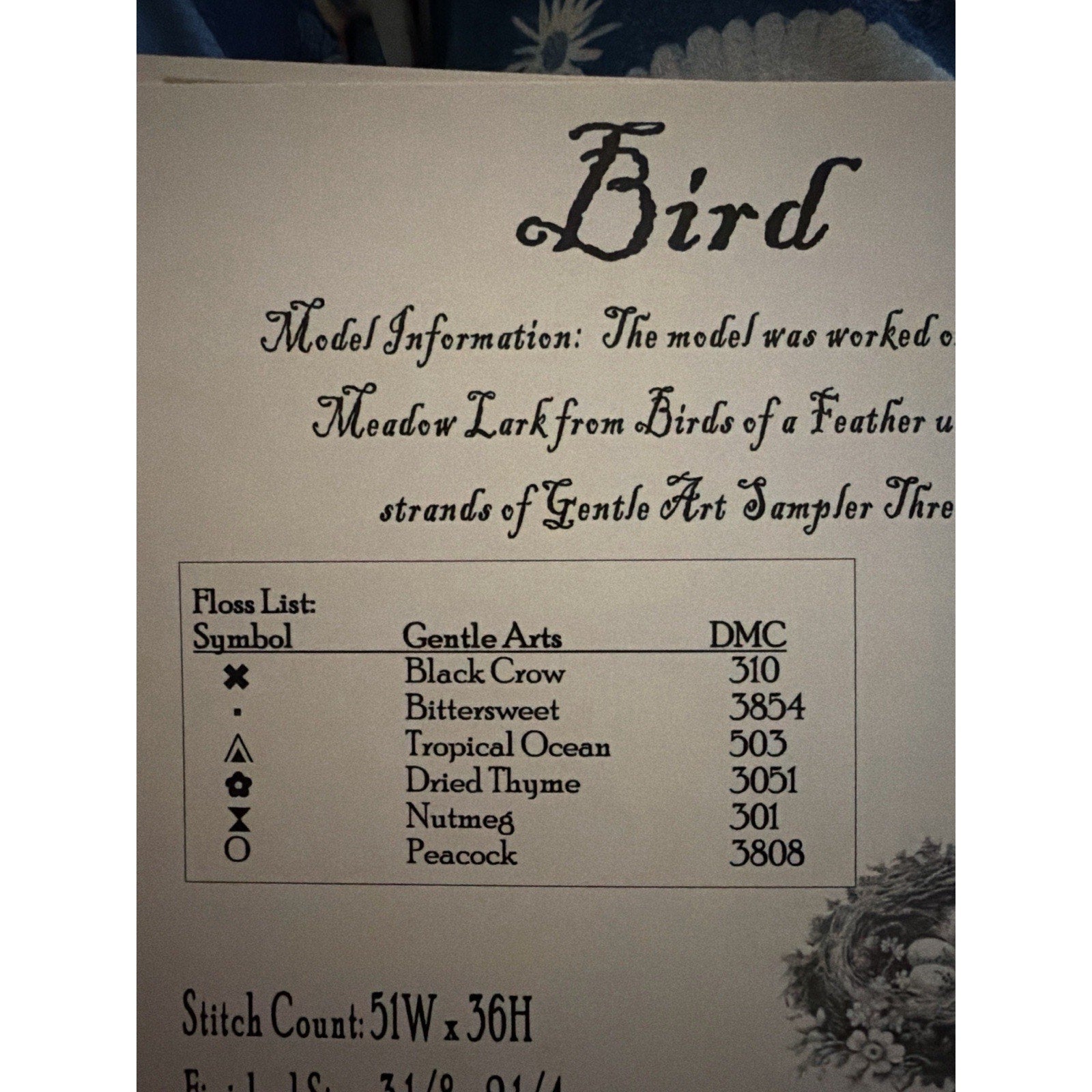 Carriage House Samplings Bird Pattern Primitive 51x36 Cross Stitch