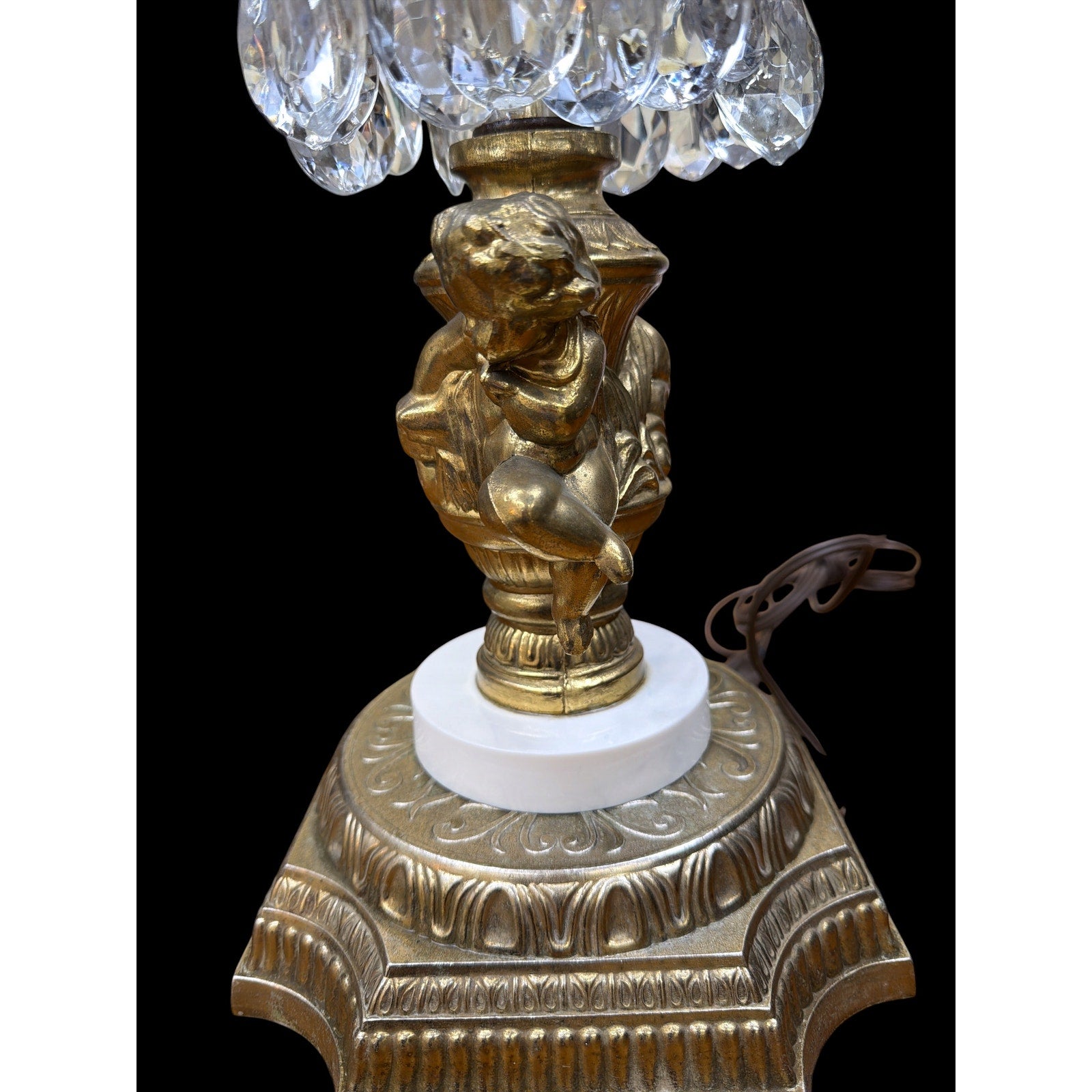 Vintage Hollywood Regency Crystal Cherub Table Lamp ACCO Gold Gilt
