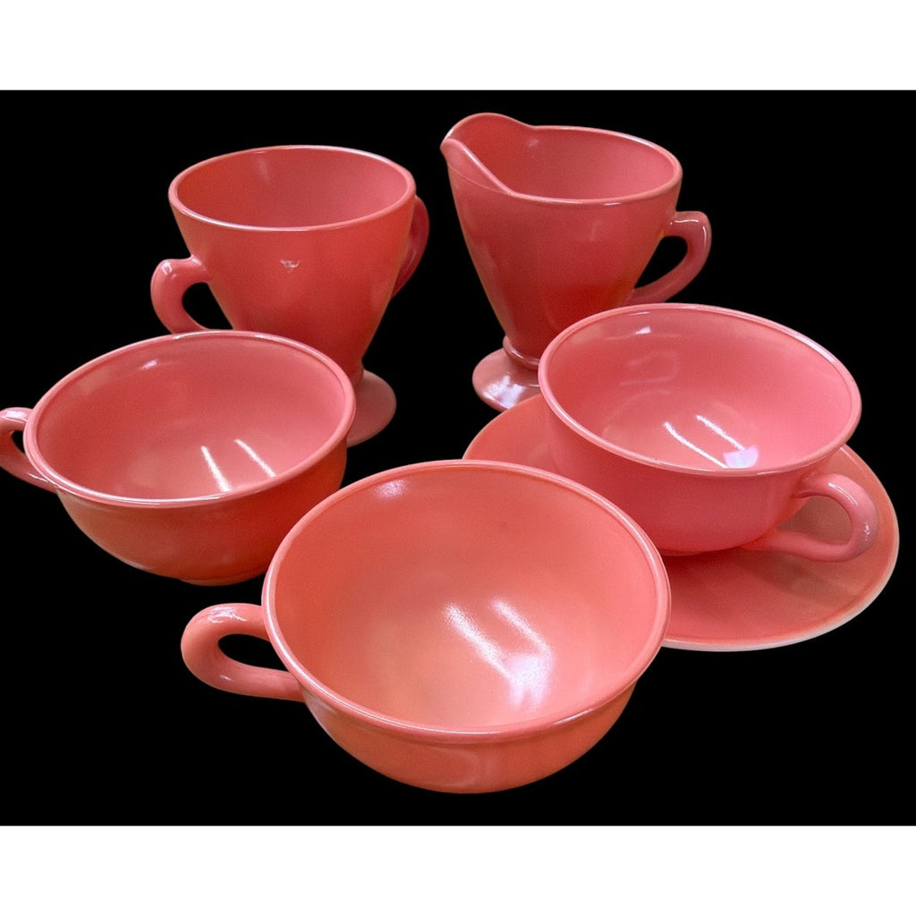 Hazel Atlas Moderntone Salmon Pink Platonite Cups Sugar Creamer Set – additional view 2