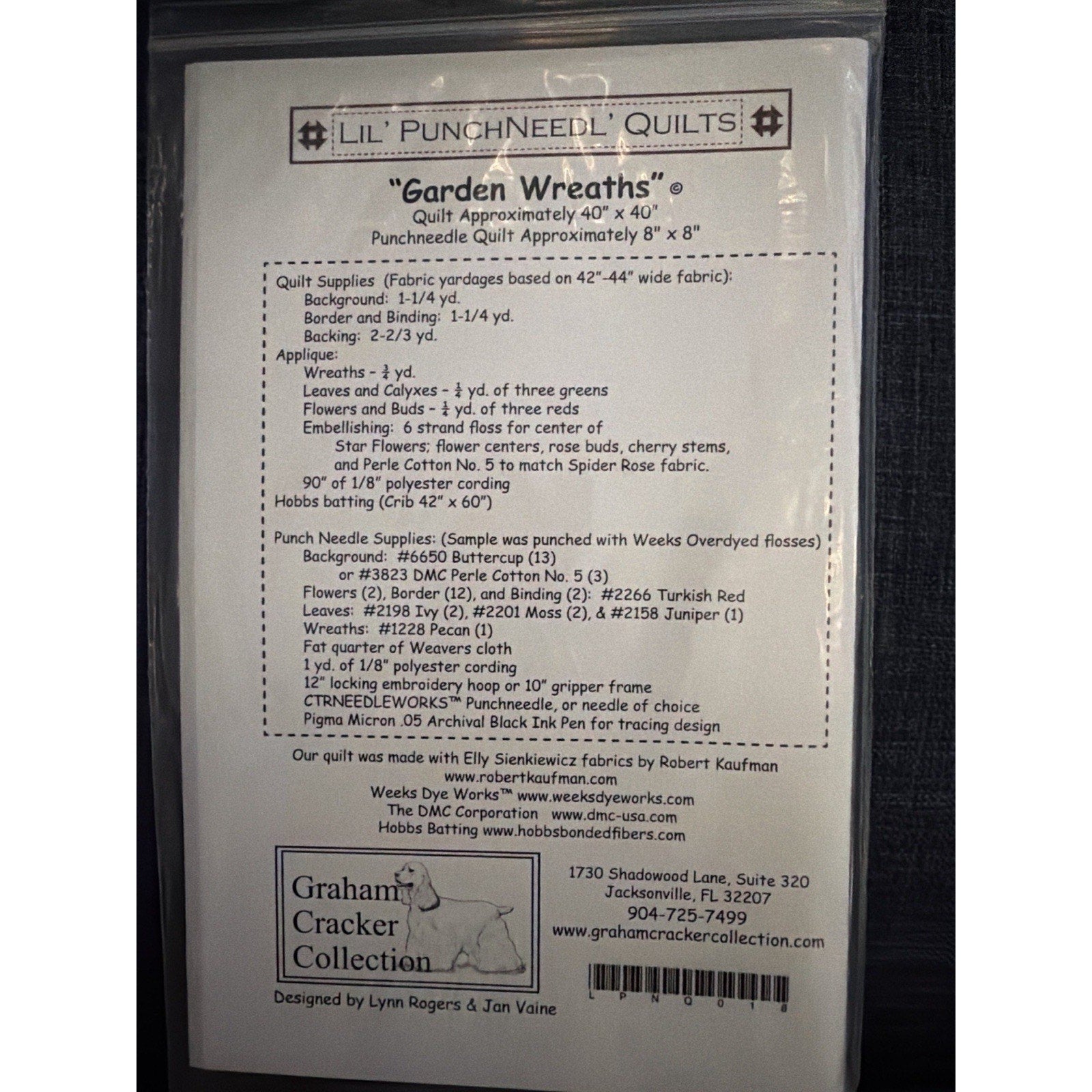 Garden Wreaths Quilt Punch Needle Pattern Graham Cracker LPNQ018