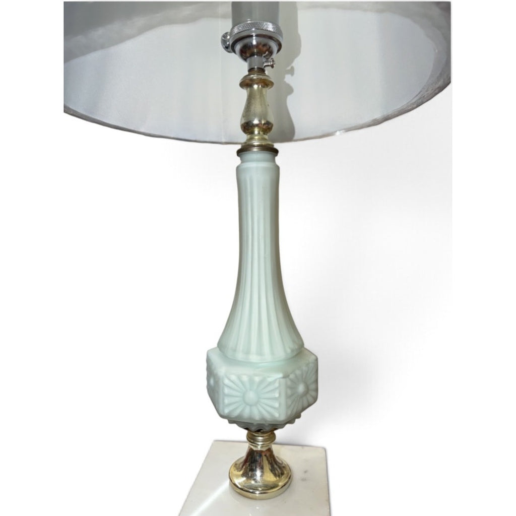 Vintage Blue Glass Table Lamp Marble Base Brass Rewired 16 Inch