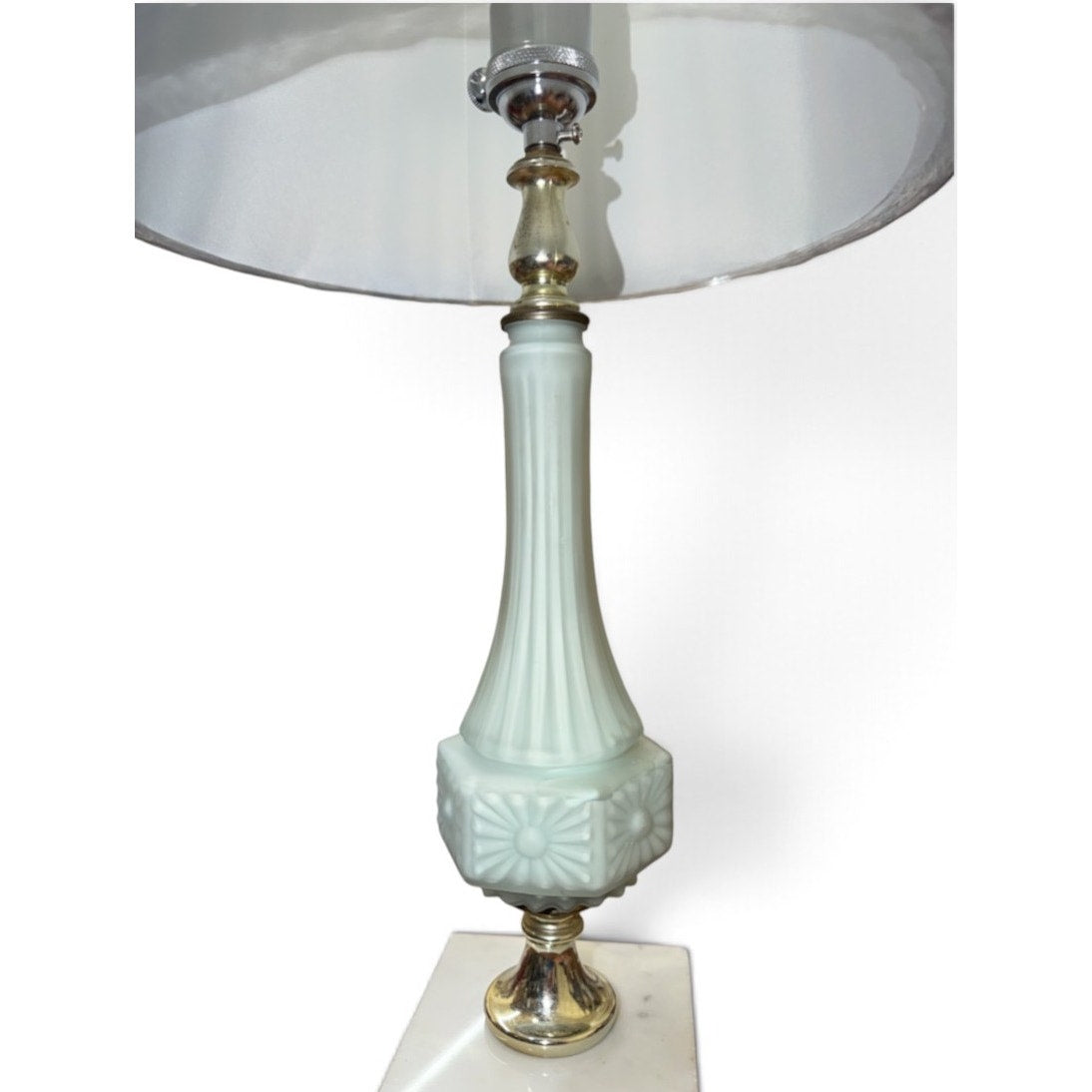 Vintage Blue Glass Table Lamp Marble Base Brass Rewired 16 Inch