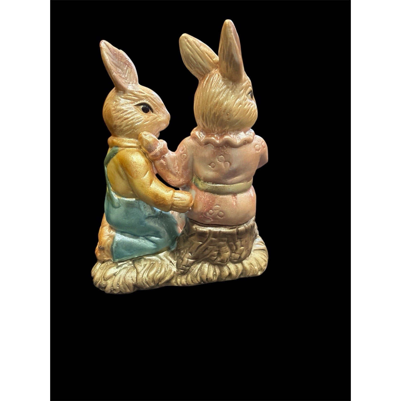 Vintage Ceramic Easter Bunny Couple Figurine, Pastel Rabbit Spring Decor