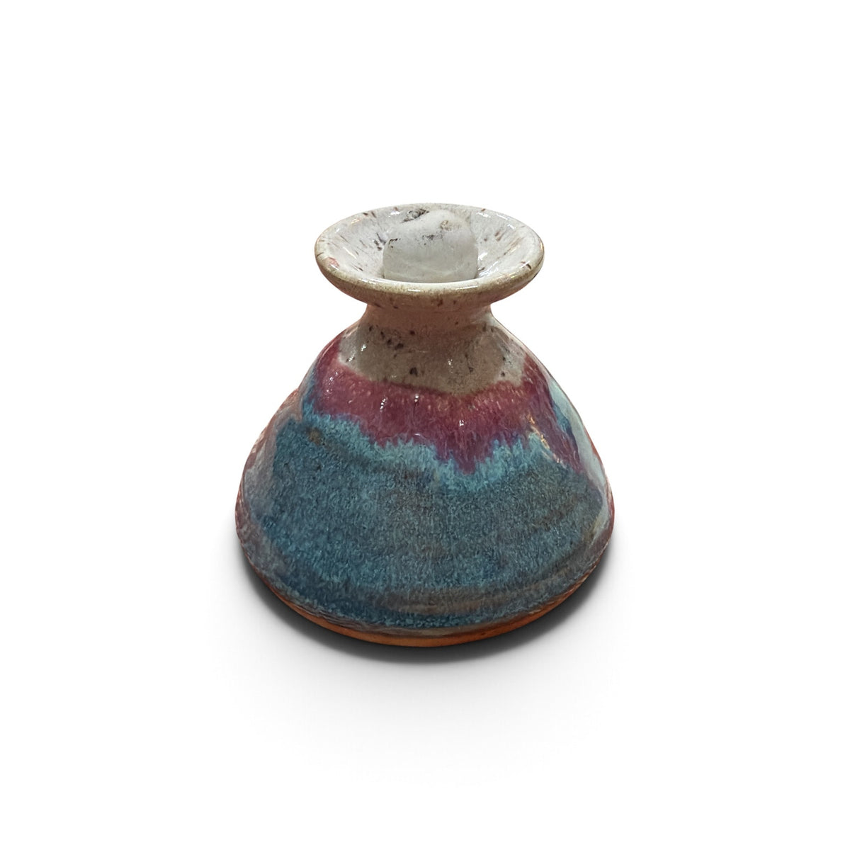Salvaterra Pottery Miniature Oil Lamp Teal Raspberry Glaze Signed 3"