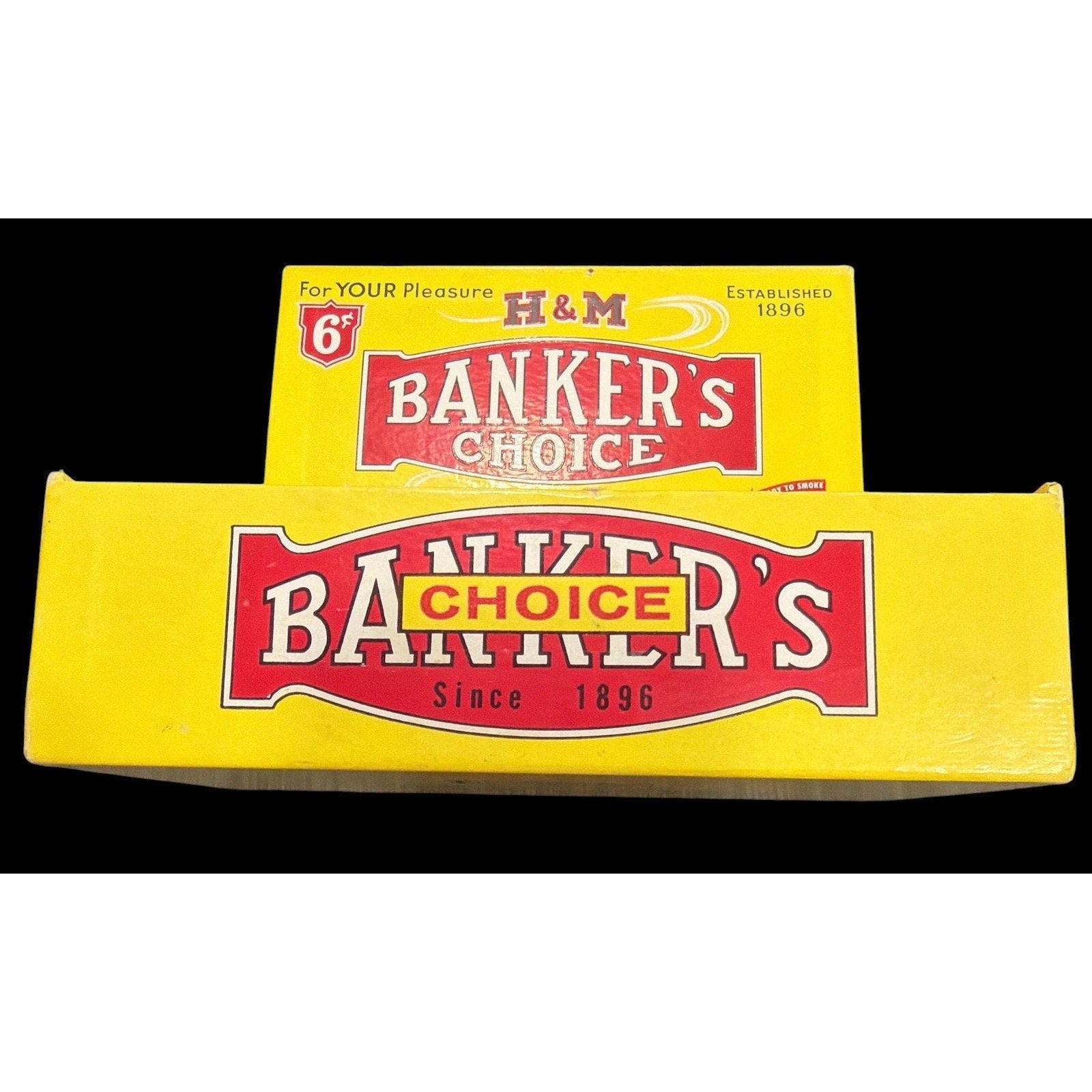 Vintage H&M Banker’s Choice Cigar Box 1896 Yellow Advertising Wood Box