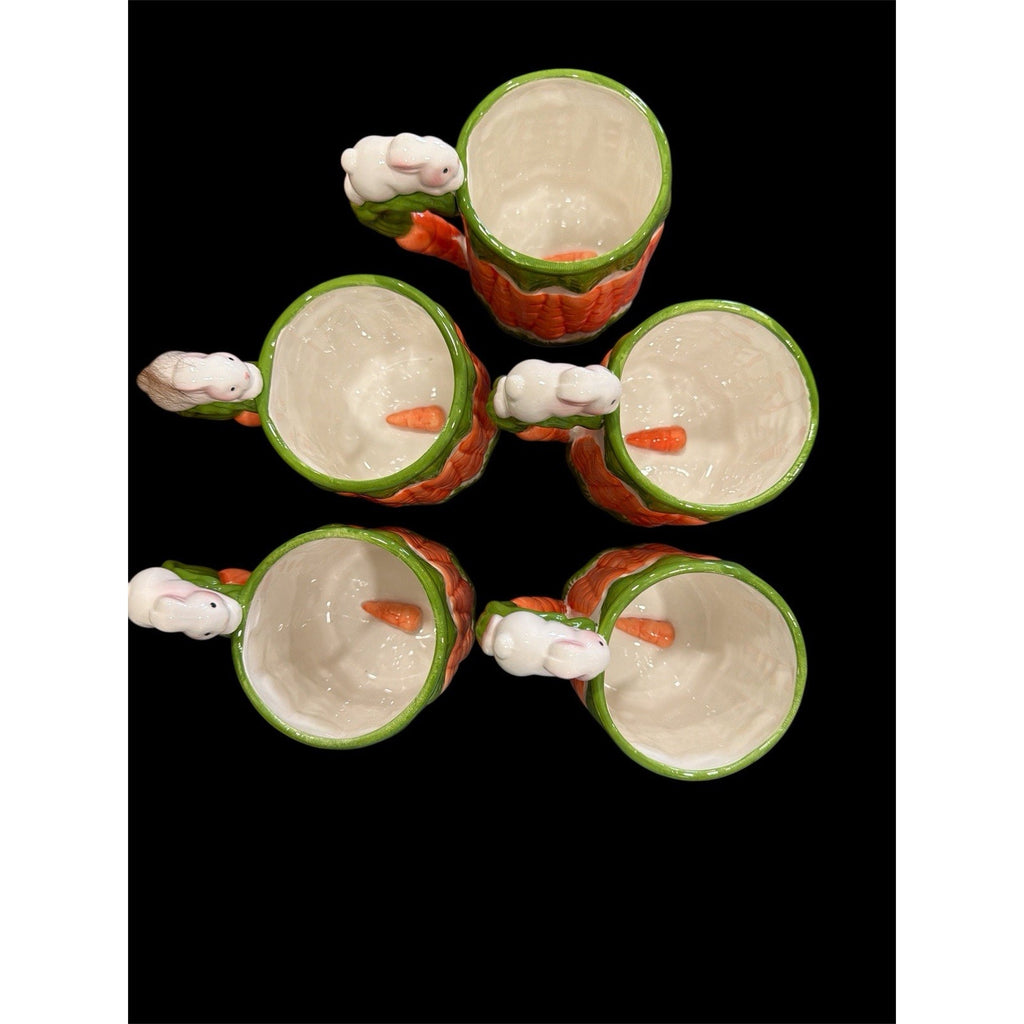 Vintage Easter Bunny Handle Mug Set, Set of 5 Ceramic Bunny Mugs