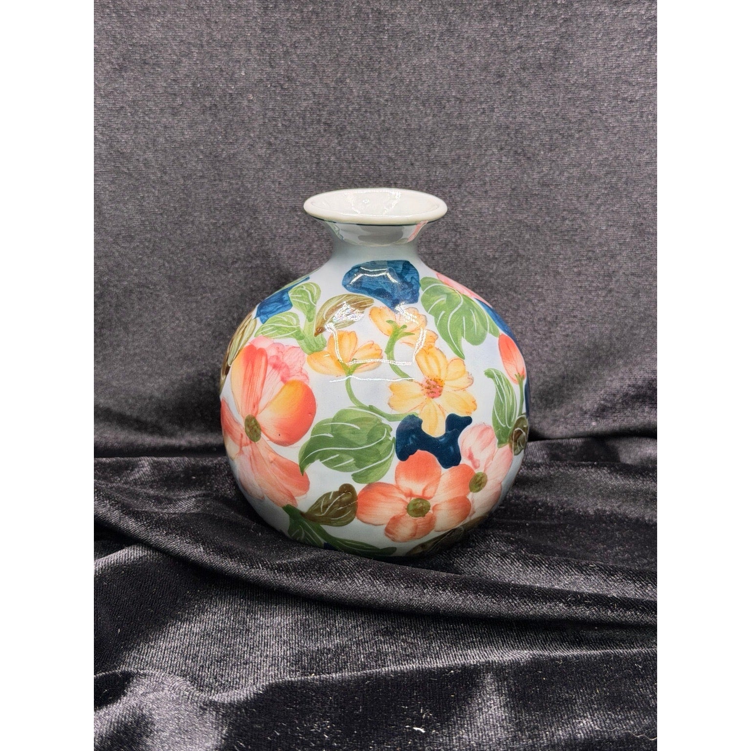 Vintage Hand Painted Thai Floral Porcelain Bud Vase Cottagecore Decor