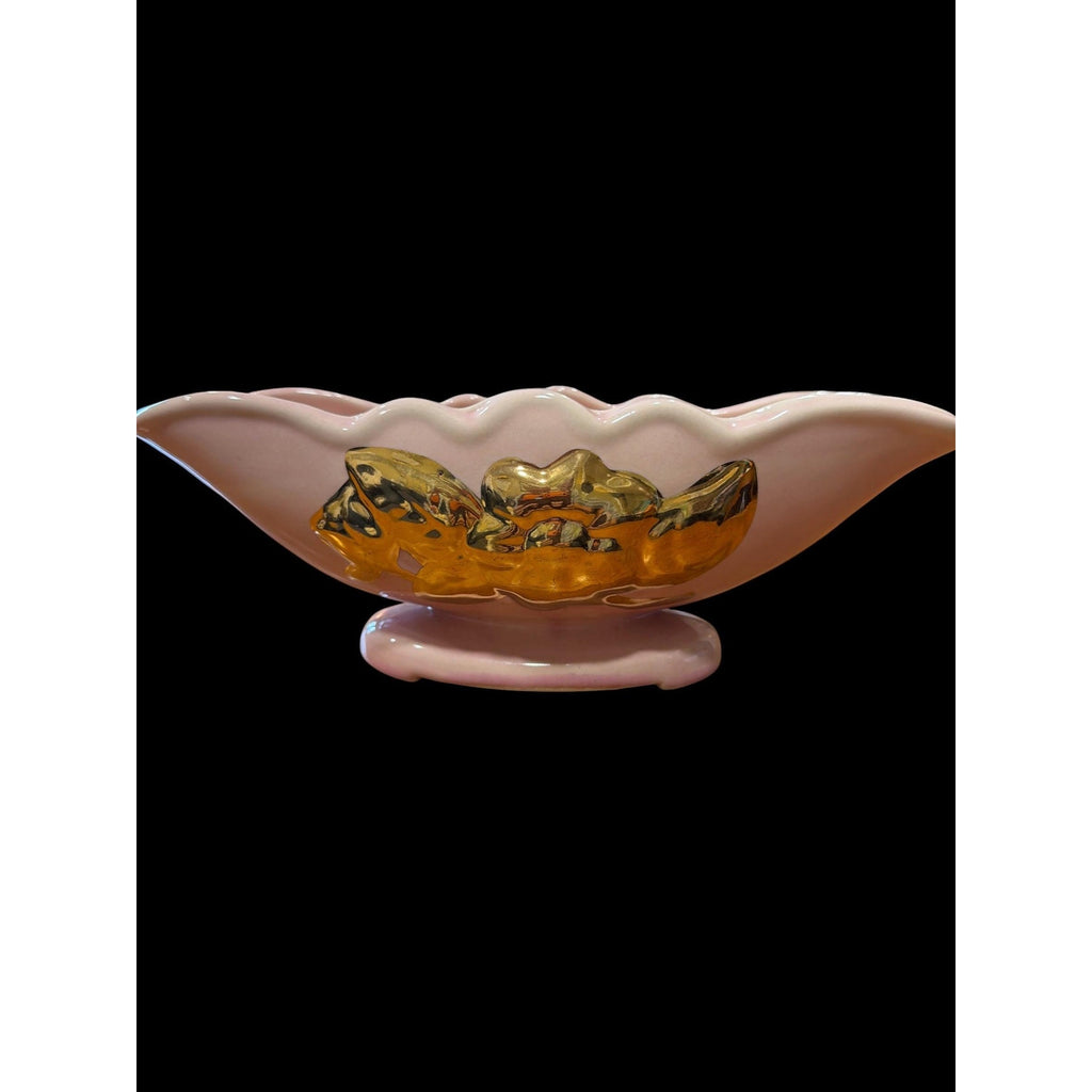 Vintage Pink Gold Bowl Planter Mid Century Modern Centerpiece Hollywood Regency
