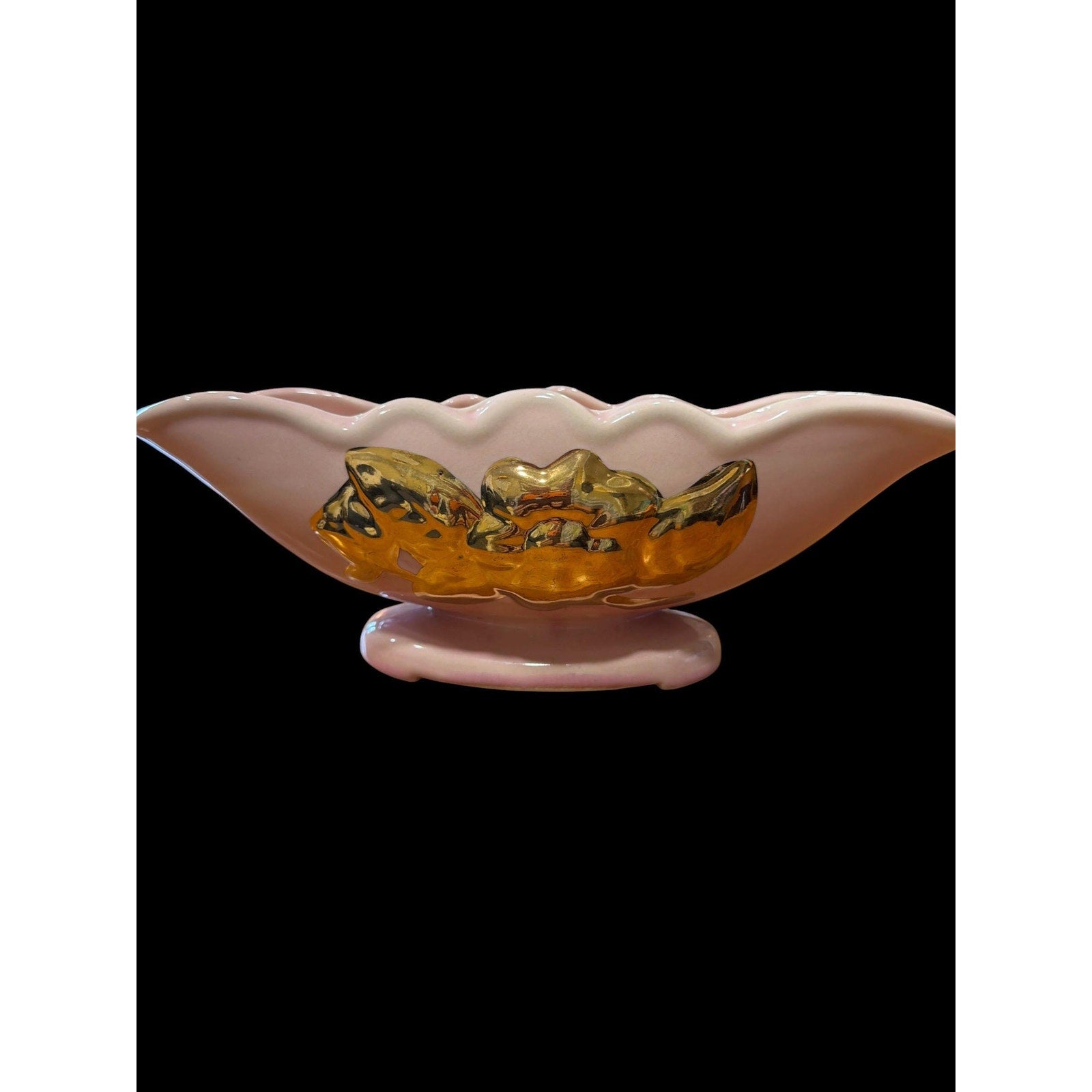 Vintage Pink Gold Bowl Planter Mid Century Modern Centerpiece Hollywood Regency