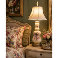 Vintage Floral Milk Glass Table Lamp Brass Base Cottage Bedroom Lighting